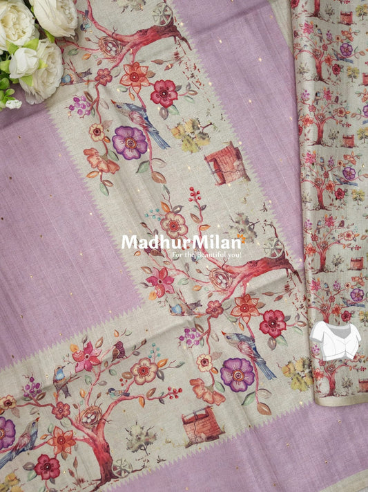 DIGITAL SEMI TUSSER SILK SAREE DUSTY PINK