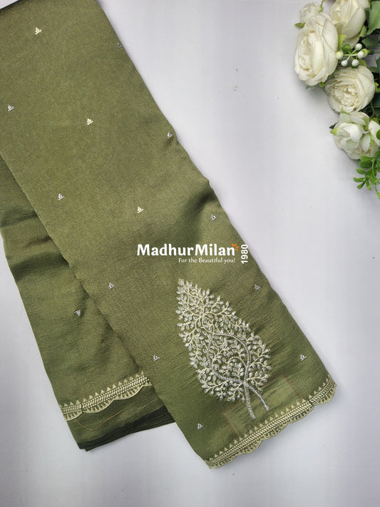 KUSHI SILK EMBROIDERY WORK SAREE LIGHT SEA GREEN