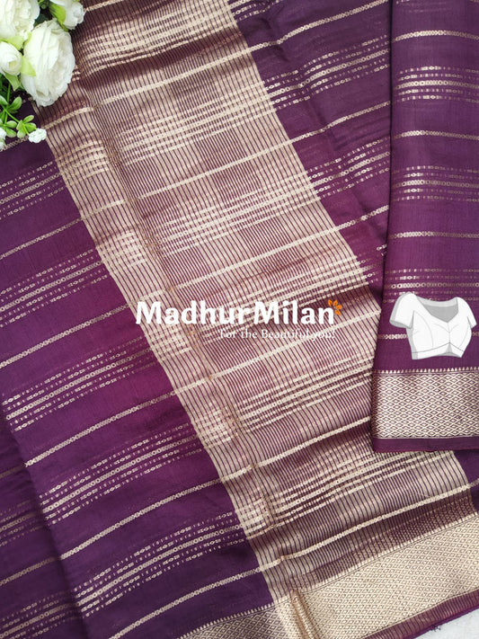 ASSAM SILK STRIPES SAREE WINE