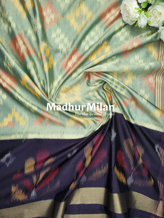 RUBY SILK POCHAMPALLY SAREE DUSTY GREEN WINE