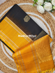 STRIPES BORDER BUTTA SOFT SILK SAREE BLACK YELLOW