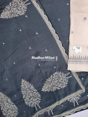 KUSHI SILK EMBROIDERY WORK SAREE GREY