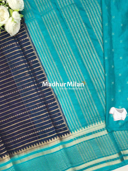 SEMI MYSORE CREPE SAREE NAVY BLUE