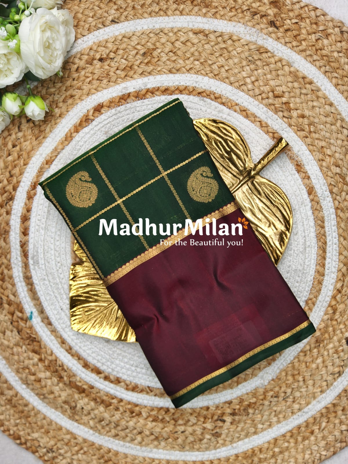 KORVAI CHECKS BUTTA BENTEX BORDER SAREE GREEN WINE