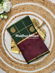 KORVAI CHECKS BUTTA BENTEX BORDER SAREE GREEN WINE