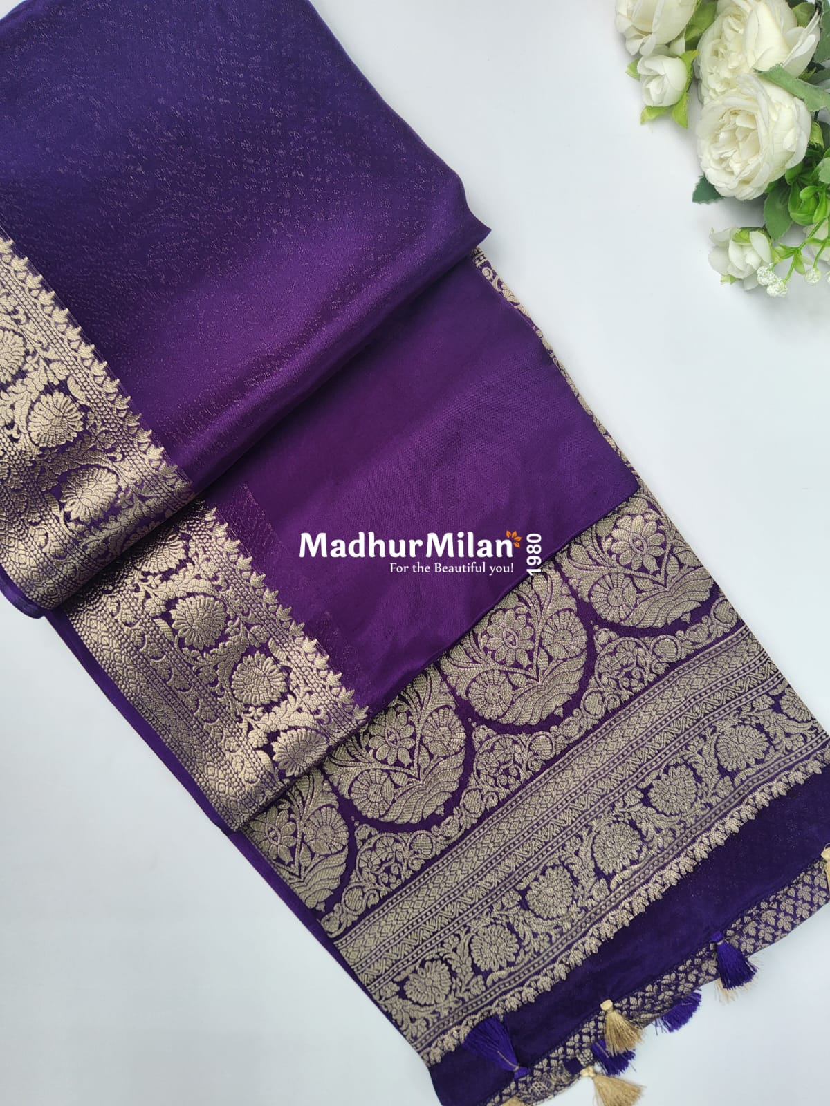 BANARASI RUSSIAN CREPE SAREE PUPLE