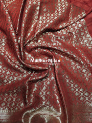 MAYA BANARASI CREPE PLAIN BODY GOLD JARI BORDER SAREE BRICK RED