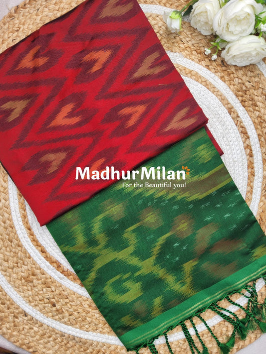 RUBY SILK POCHAMPALLY SAREE RED GREEN