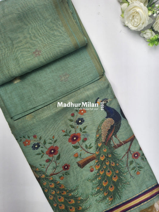 PEACOCK KOVAI COTTON SAREE GREEN