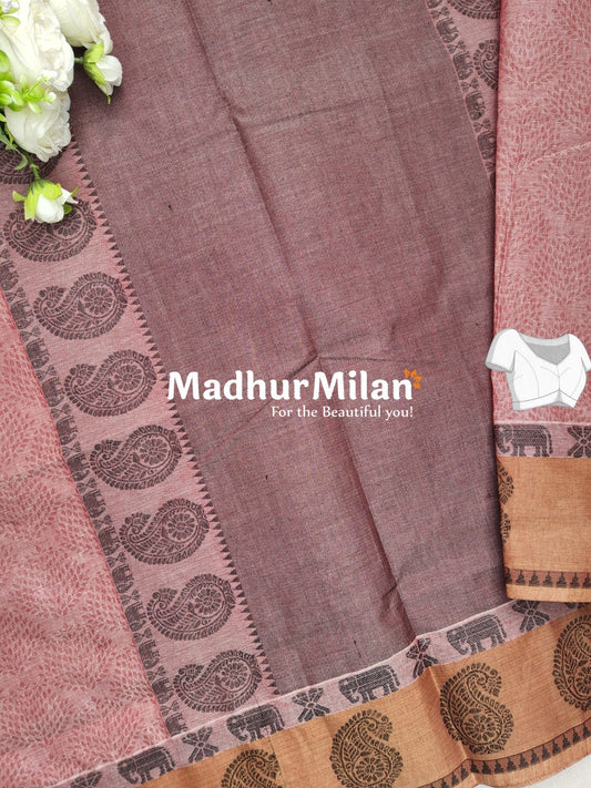 SUTI MANGO SELF WEAVING COTTON SAREE DUSTY RED