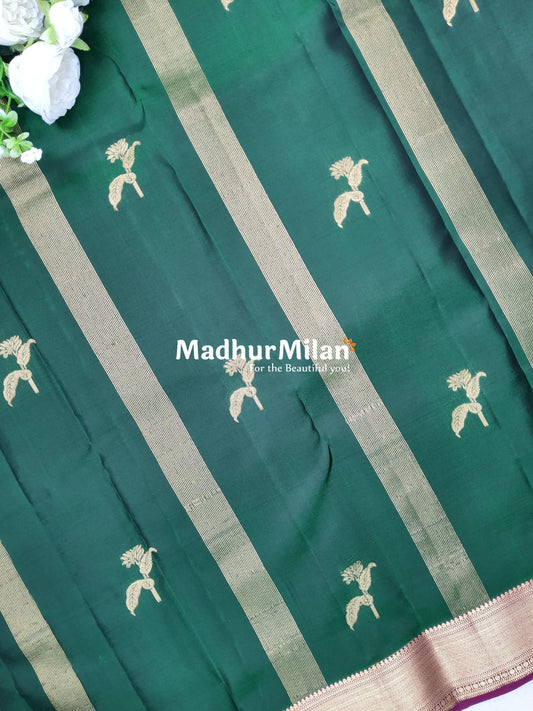 KANCHI BUTTA BORDER SAREE GREEN WINE