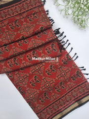 AJRAK PRINT KAJU SILK SAREE RED