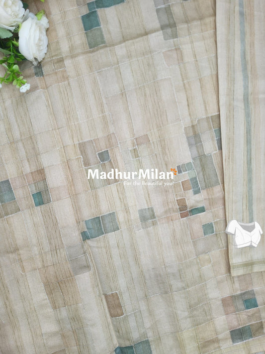 PRINTED ARRI WORK SEMI TUSSER SAREE GREEN