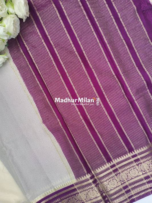 SEMI CREPE SILK SAREE CREAM PURPLE