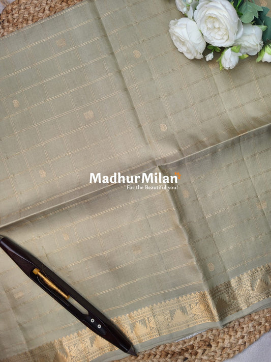 CHECKS BUTTA BORDER SOFT SILK SAREE CREAM PINK