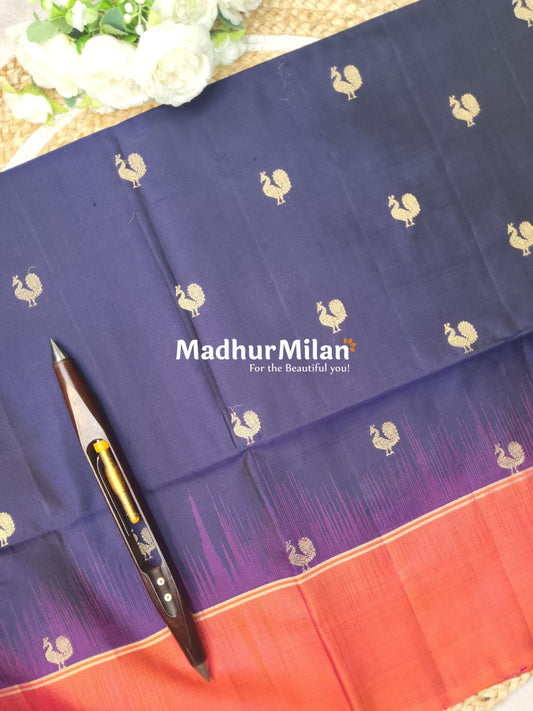 BUTTA BODER SOFT SILK SAREE NAVY BLUE PEACH