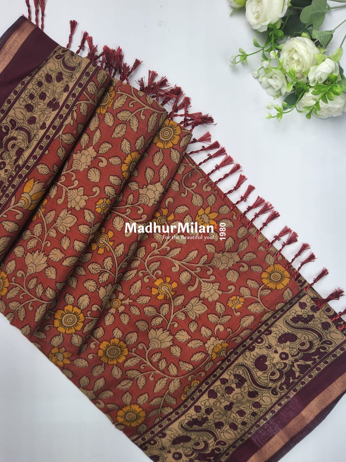 KALAMKARI PRINT KAJU SILK SAREE ORANGE