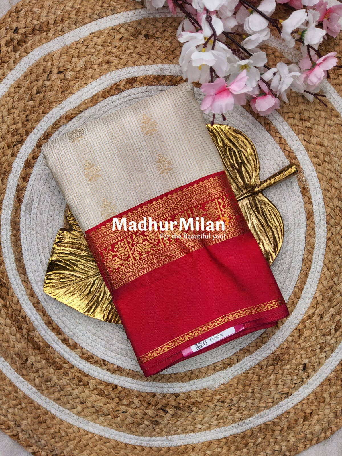 KORVAI CHECKS BENTEX BORDER SAREE CREAM ROSE PINK