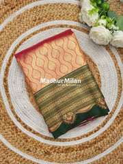 SHANTALA TISSUE SILK SAREE DUSTY RED DARK GREEN