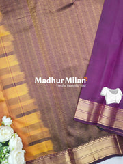 KANCHI STRIPE LINES SAREE YELLOW WINE