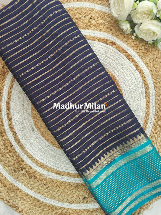 SEMI MYSORE CREPE SAREE NAVY BLUE