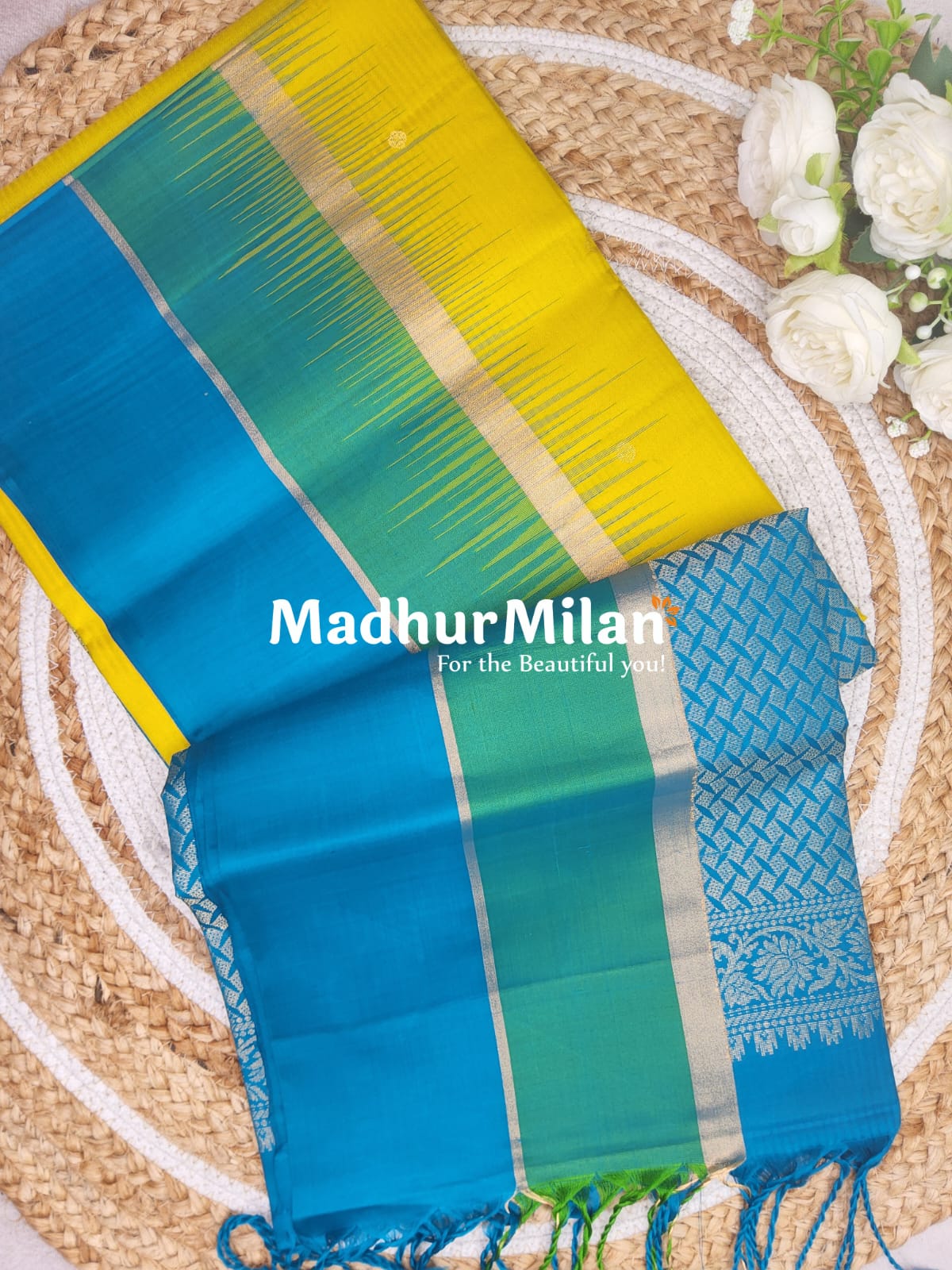 UPPADA SOFT SILK SAREE LEMON YELLOW AQUA