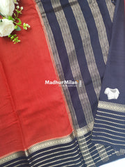 8 LINE BORDER ASSAM SILK SAREE RED BLACK