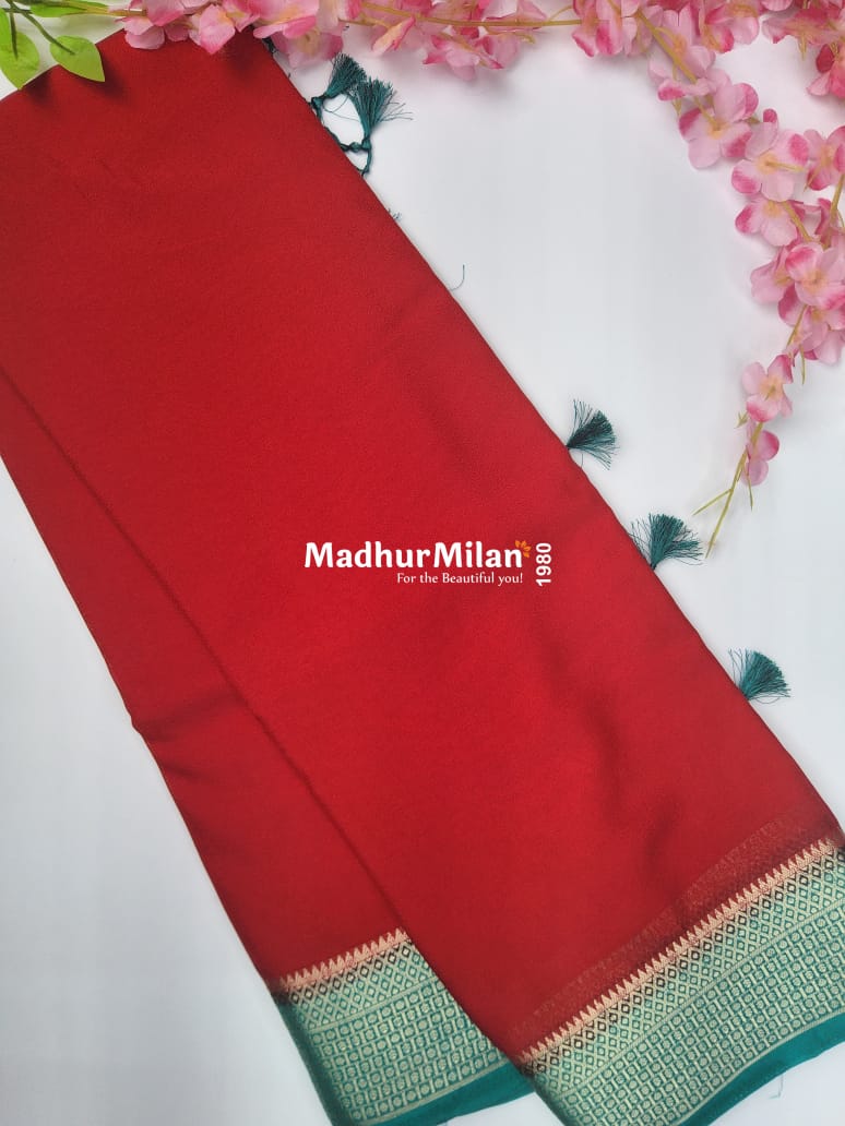 SEMI CREPE SILK SAREE RED RAMA