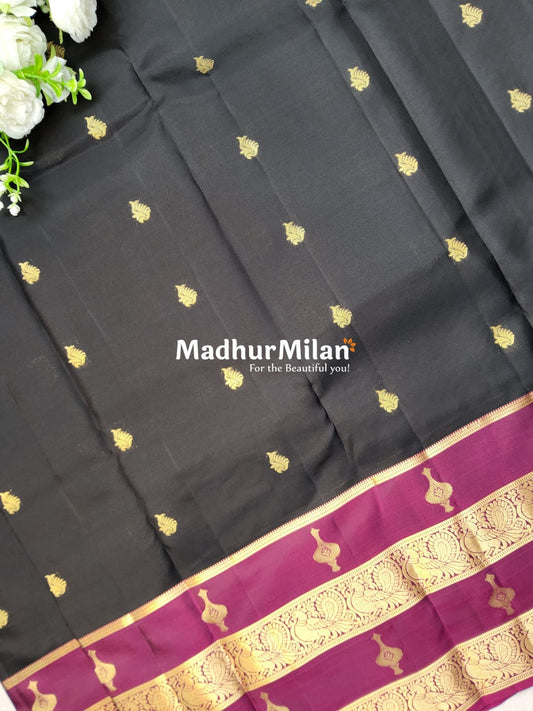 KANCHI BUTTA BENTEX BORDER SAREE BLACK WINE
