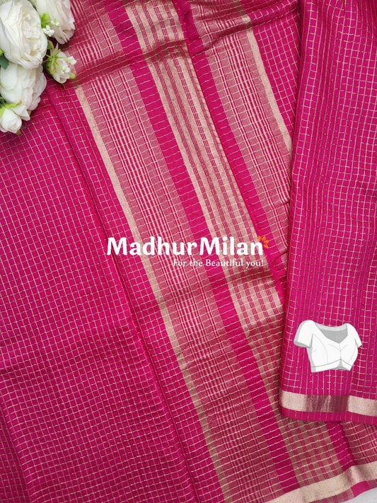 ASSAM SILK MINI CHECKS SAREE PINK