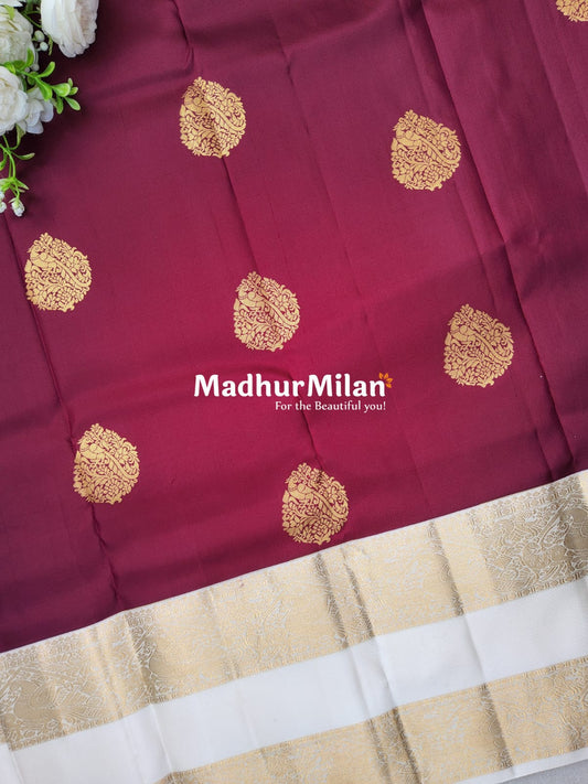 KANCHI BUTTA BENTEX BORDER SAREE MAROON CREAM
