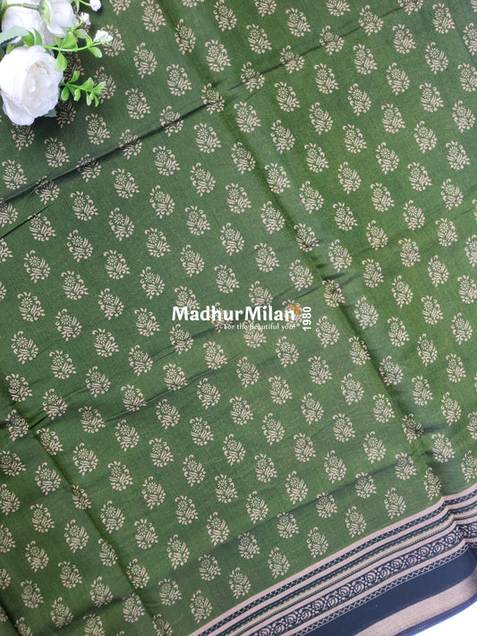 BAGRU PRINT KAJU SILK SAREE GREEN
