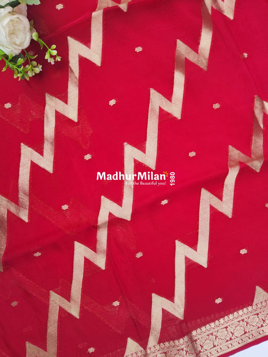 BANARASI ZIG ZAG RUSSIAN CREPE SAREE PINK