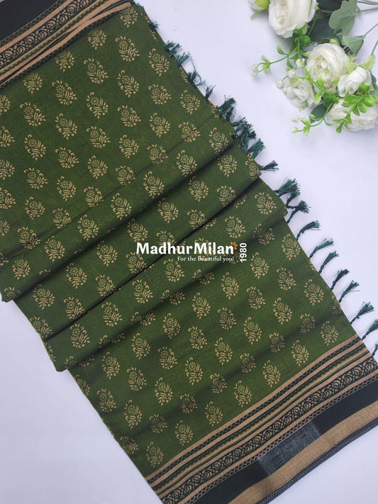 BAGRU PRINT KAJU SILK SAREE GREEN