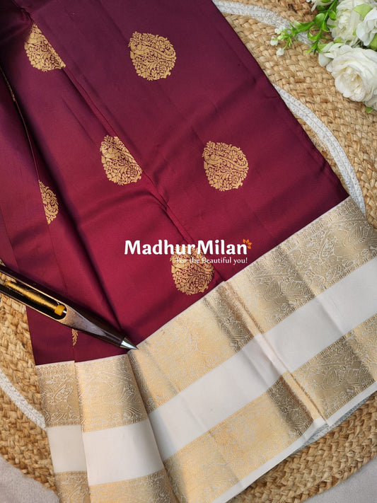 KANCHI BUTTA BENTEX BORDER SAREE MAROON CREAM