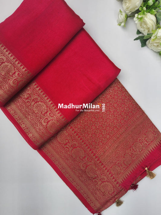 BANARASI BAMBO0 RAW SILK SAREE PINK