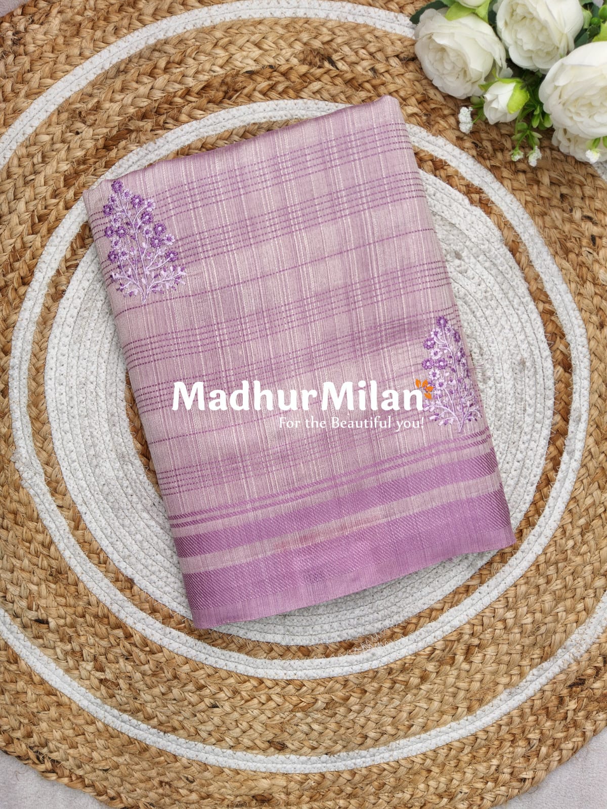 SATTVA RAW SILK EMBROIDERY WORK SAREE LAVENDER