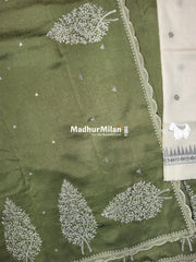 KUSHI SILK EMBROIDERY WORK SAREE LIGHT SEA GREEN