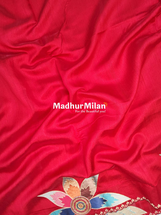 FLOWER BEAUTY RAW SILK SAREE RED