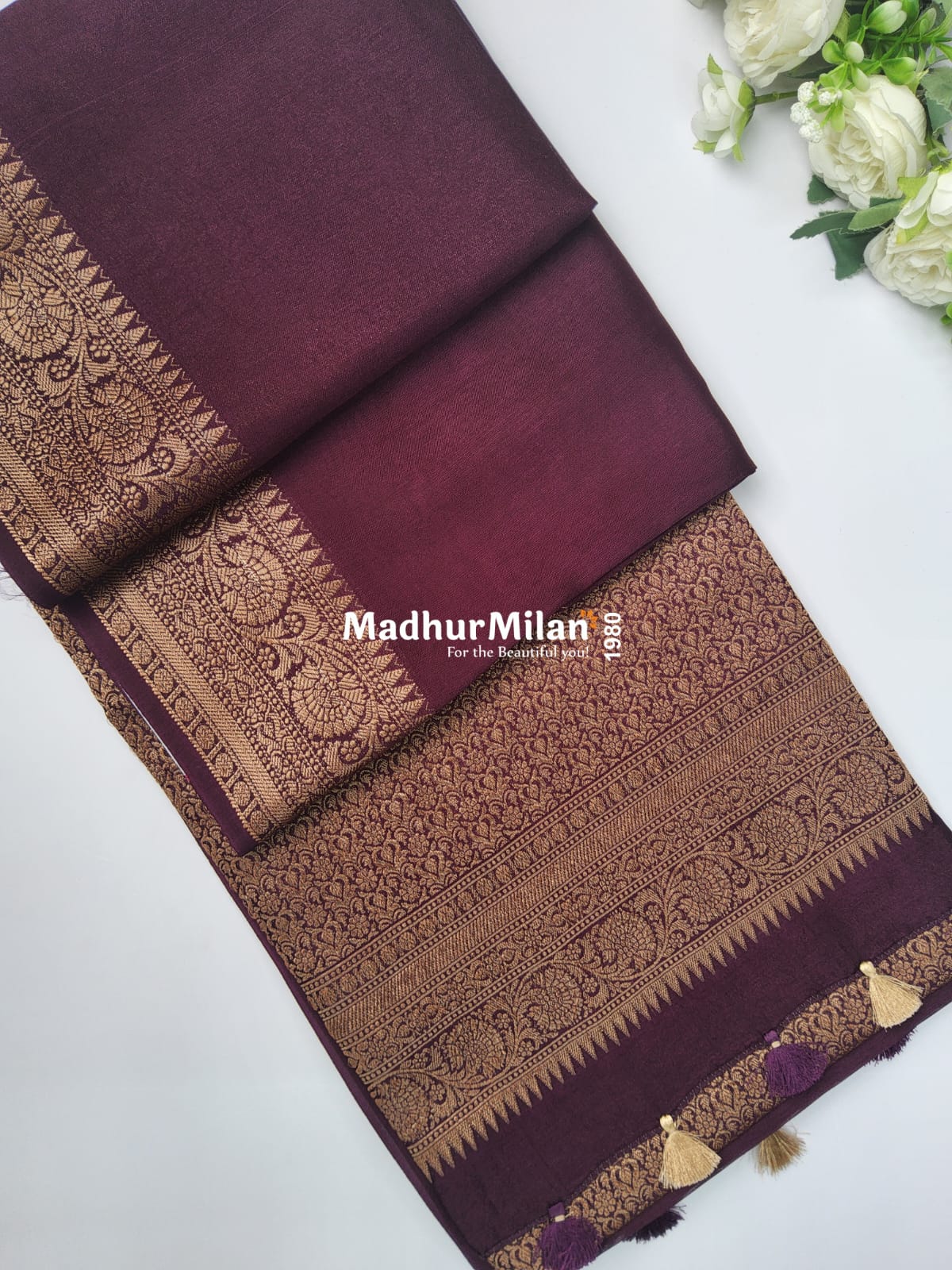 BANARASI BAMBO0 RAW SILK SAREE WINE