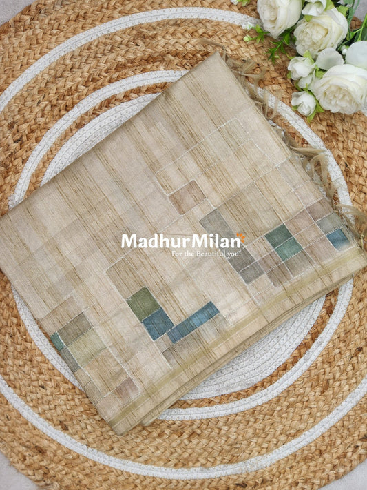PRINTED ARRI WORK SEMI TUSSER SAREE RAMA