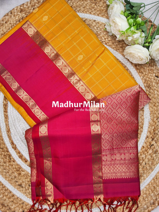 UPPADA SOFT SILK SAREE GOLDEN YELLOW PINK