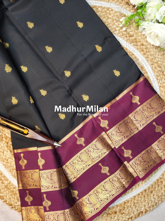 KANCHI BUTTA BENTEX BORDER SAREE BLACK WINE