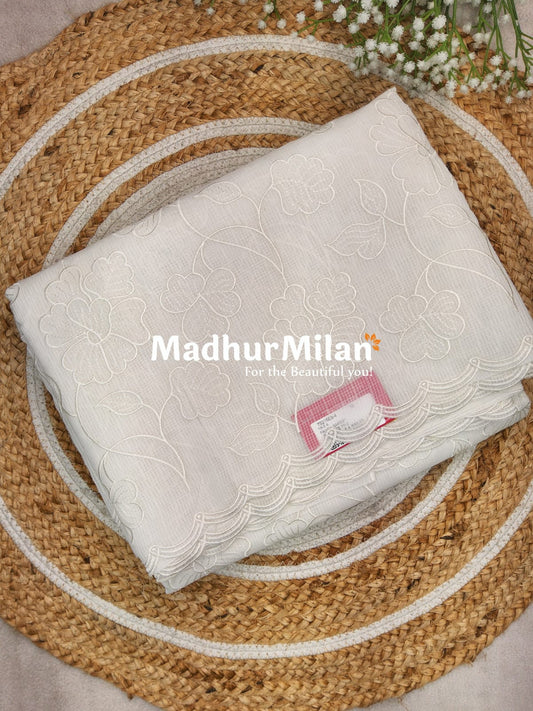 KOTA DORIA EMBROIDERY WORK SAREE WHITE