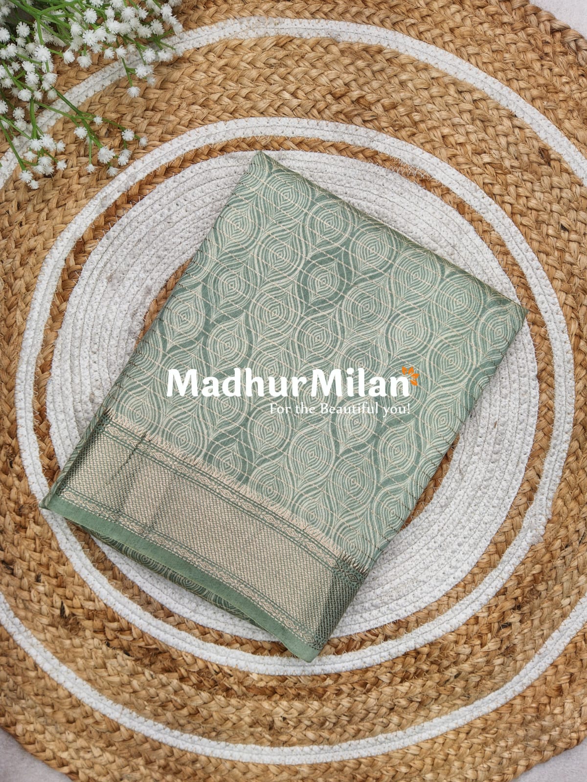 ASSAM SILK PRINTED SAREE DUSTY PISTA