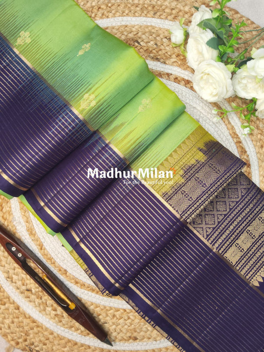 STRIPES BORDER BUTTA SOFT SILK SAREE PISTA PURPLE