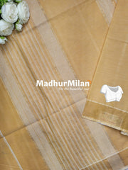STRIPE LINES COTTON SAREE DUSTY YELLOW