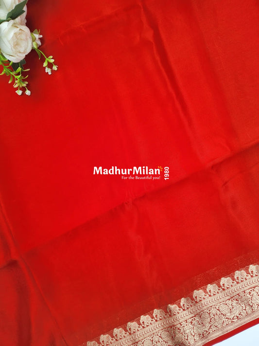 BANARASI RUSSIAN CREPE SAREE RED