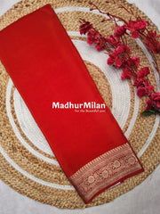 MAYA BANARASI CREPE PLAIN BODY GOLD JARI BORDER SAREE RED