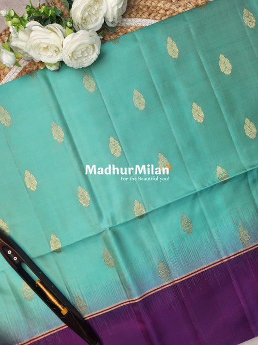 BUTTA BORDER SOFT SILK SAREE AQUA WINE